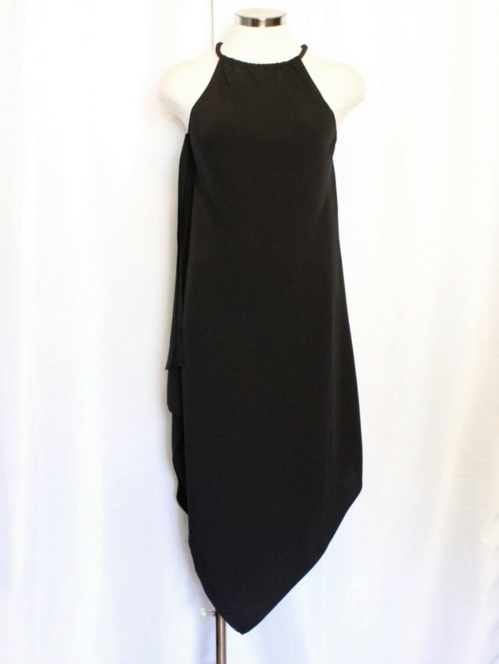 Rachel Rachel Roy Black Asymmetrical Halter Dress XS Gold Rope Detail